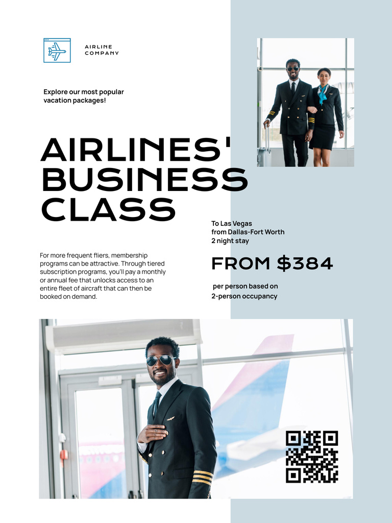Ontwerpsjabloon van Poster US van Business Class Airlines Ad With Fixed Price
