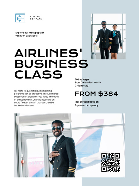 Plantilla de diseño de Business Class Airlines Ad With Fixed Price Poster US 