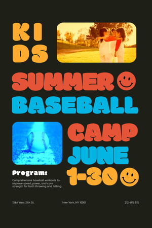 Kids Summer Baseball Camp Invitation 6x9in Modelo de Design