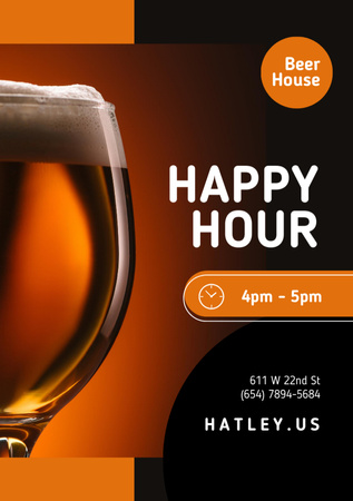 Happy Hour Offer Beer in Glass Flyer A5 Design Template