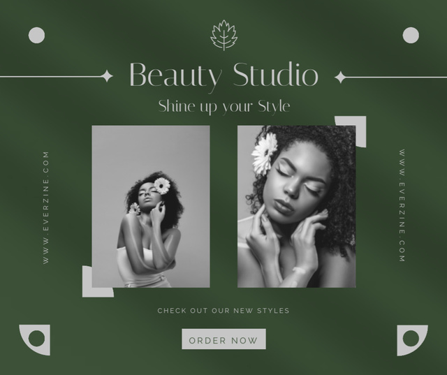 Ontwerpsjabloon van Facebook van Beauty Studio Service Proposal with Young African American Woman