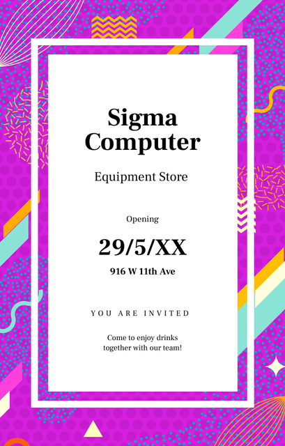 Plantilla de diseño de Computer Store Ad on Purple Geometric Pattern Invitation 4.6x7.2in 