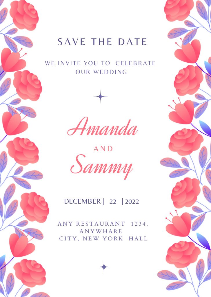 Wedding Event Announcement With Illustration Flowers Postcard A6 Vertical – шаблон для дизайна