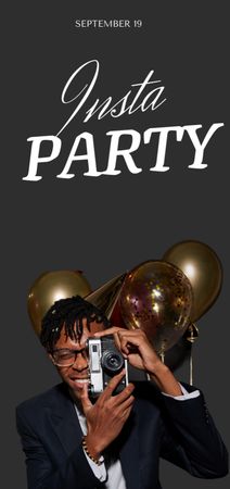 Party Announcement with Man Holding Camera Flyer DIN Large tervezősablon