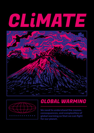 Quick Climate Change Awareness with Volcano Illustration Poster Design Template
