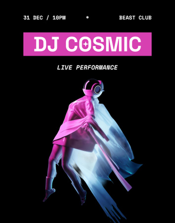 Party Announcement with DJ Cosmic And Futuristic Costume Poster 22x28in Design Template