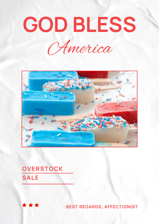 Anúncio de venda de sorvete no Dia da Independência dos EUA Postcard A6 Vertical Modelo de Design