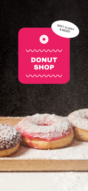 Doughnut Shop Ad with Soft Sweet Donuts on Wooden Board Snapchat Geofilter tervezősablon