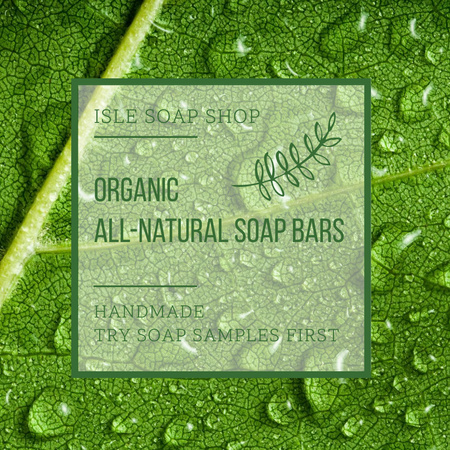 Designvorlage Organic Cosmetics Ad Drops auf grünem Blatt für Instagram AD