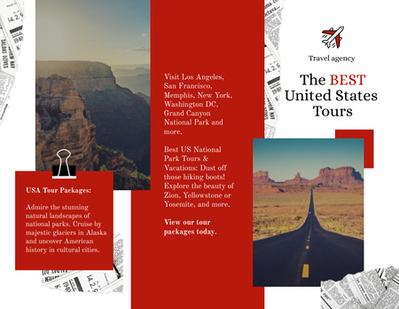 Travel Tour to USA with highway Brochure 8.5x11in Z-fold Design Template