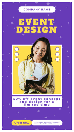 Designvorlage Rabatt auf Eventdesign und -konzept von einem professionellen Veranstalter für Instagram Video Story