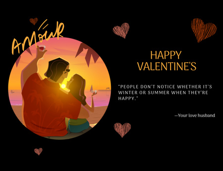 Valentin-napi üdvözlet szerelmes párral naplementekor Thank You Card 5.5x4in Horizontal tervezősablon