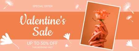 Valentine's Day Sale Announcement with Rose in Hands Facebook cover Design Template