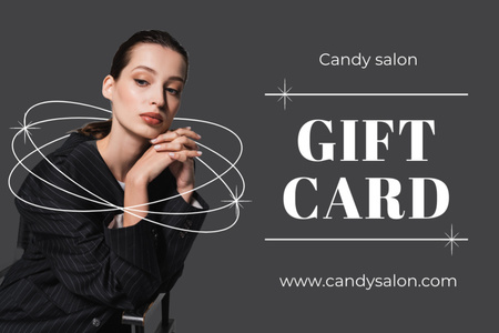 Beauty Salon Services with Beautiful Woman Sitting on Chair Gift Certificate Design Template