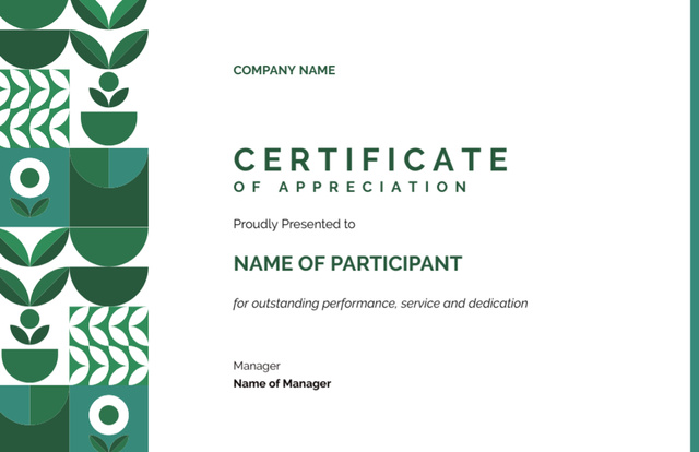 Award of Appreciation with Green Pattern Certificate 5.5x8.5in Design Template
