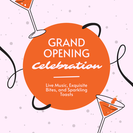 Plantilla de diseño de Gran celebración de inauguración con cócteles y música. Instagram 