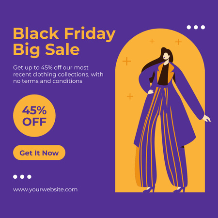 Black Friday Sale with Woman in Purple Outfit Instagram Design Template