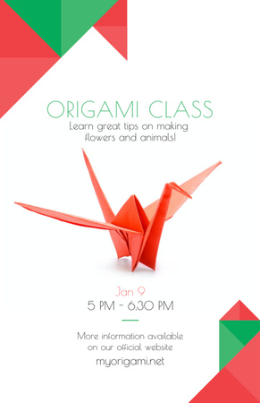 Origami Classes With Paper Bird In Red Invitation 5.5x8.5in Design Template