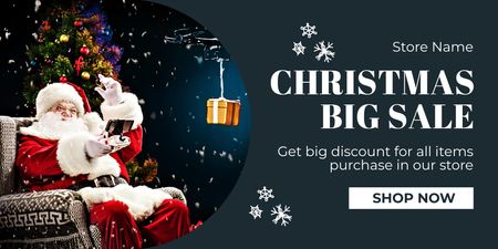 Santa on Christmas Big Sale Blue Twitter Design Template