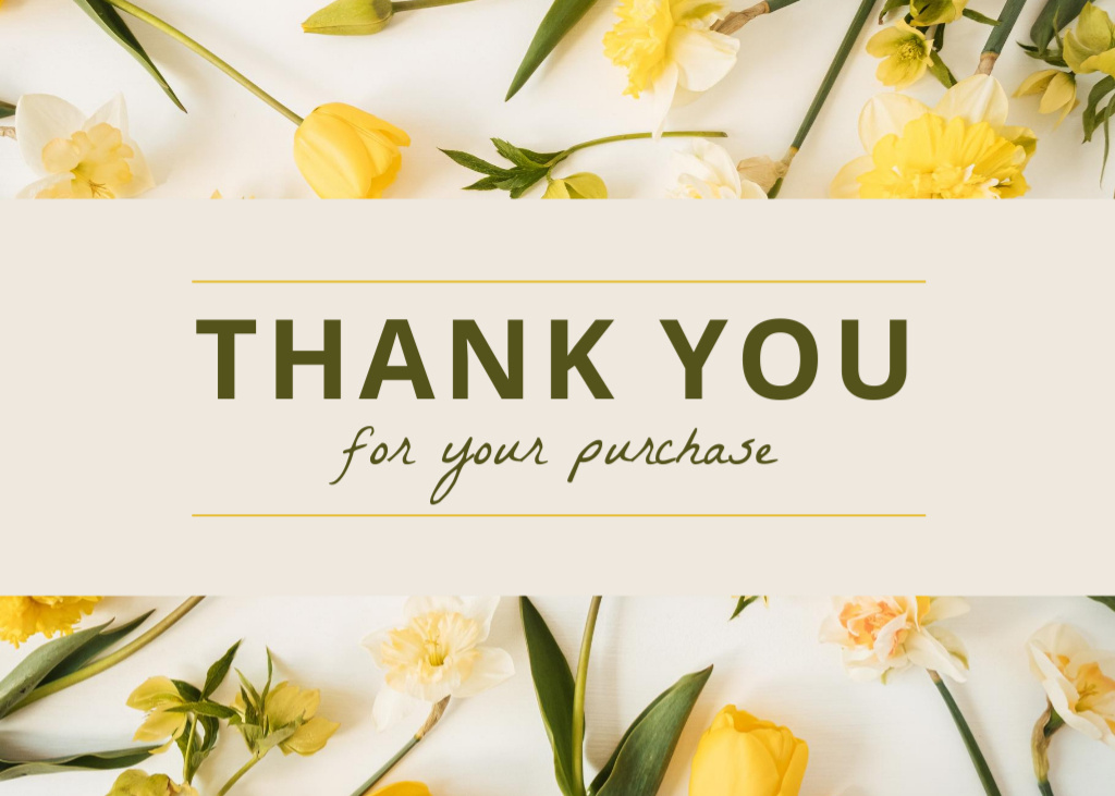 Plantilla de diseño de Thank You for Purchase on Background of Yellow Jonquils Postcard 5x7in 