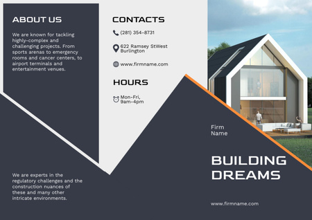 Template di design Annuncio di una società di costruzioni con un bell'architetto e una casa moderna Brochure