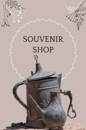 Souvenir Shop Ad with Vintage Kitchenware Postcard 4x6in Vertical Šablona návrhu