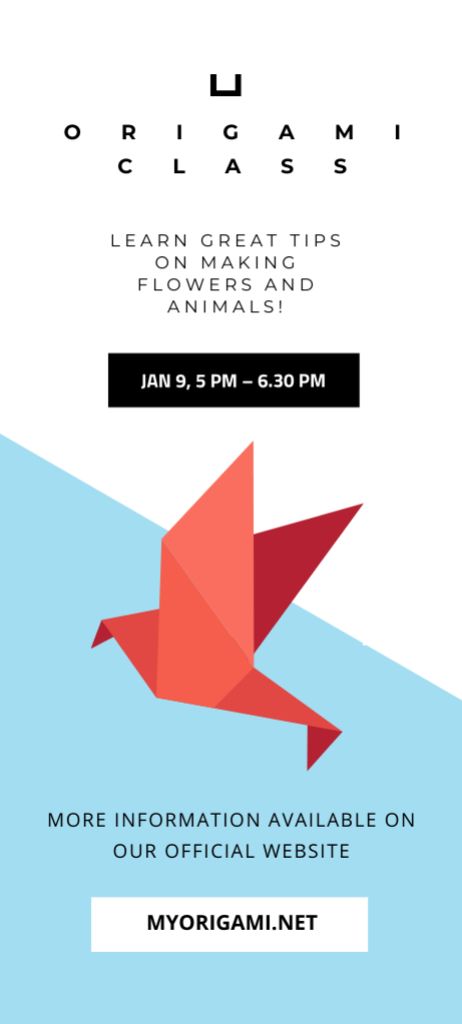 Origami Classes Event With Paper Bird Invitation 9.5x21cm Design Template