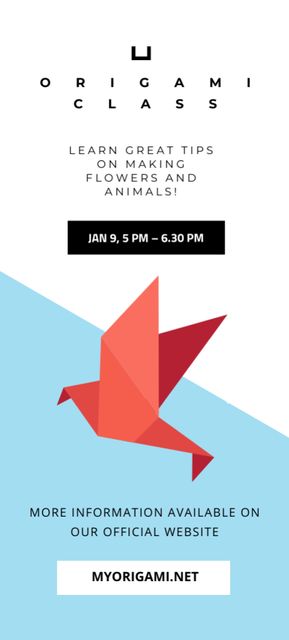 Origami Classes Event With Paper Bird Invitation 9.5x21cm Šablona návrhu