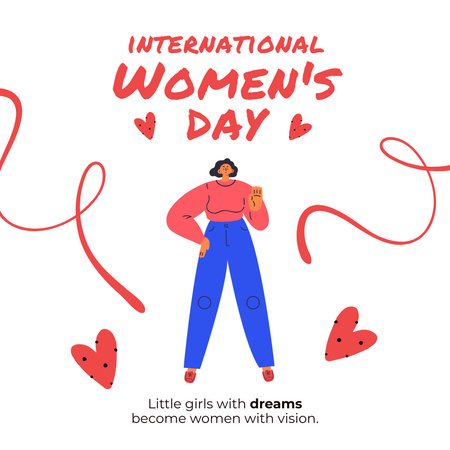 Illustration of Woman and Hearts on International Women's Day Instagram Tasarım Şablonu
