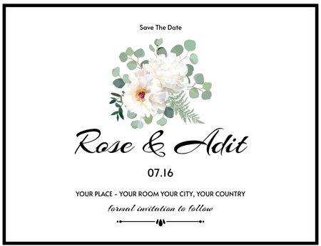Save the Date with Flower Bouquet Invitation 13.9x10.7cm Horizontal Design Template