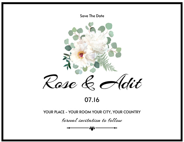 Save the Date with Flower Bouquet Invitation 13.9x10.7cm Horizontalデザインテンプレート