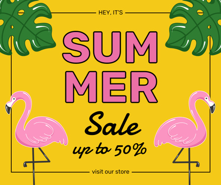 Summer Offer with Tropical Leaves and Flamingos Facebook Design Template