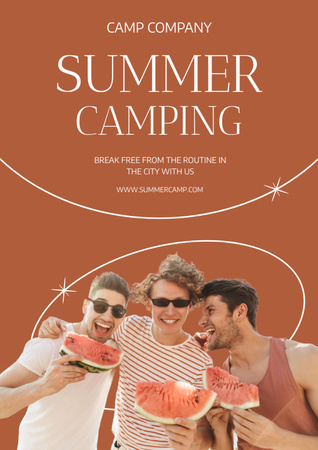 Camping Trip Offer with Happy Men Poster A3デザインテンプレート