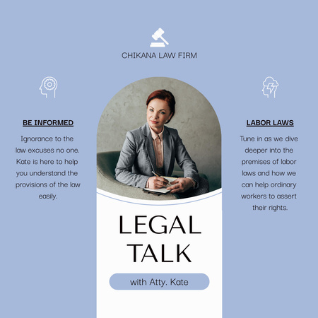 Designvorlage Legal Talk Announcement with Woman Lawyer für Instagram