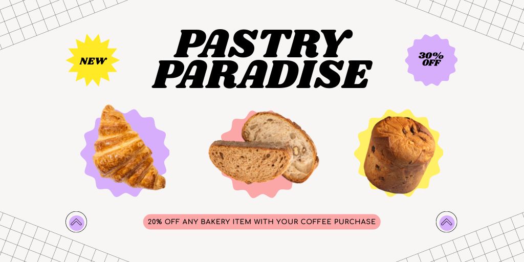 Designvorlage Discounted Pastries For Coffee Purchase Offer für Twitter