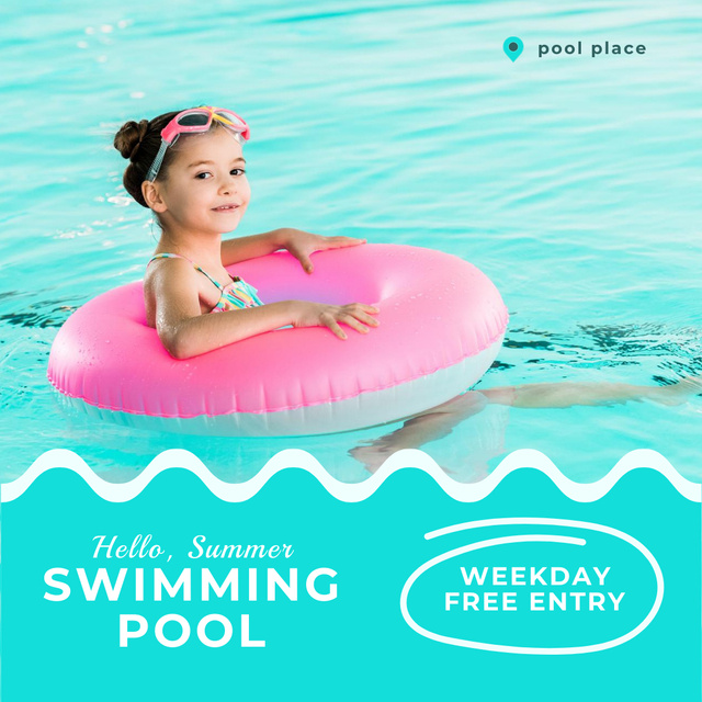 Little Girl Swimming in Pool Instagram Design Template