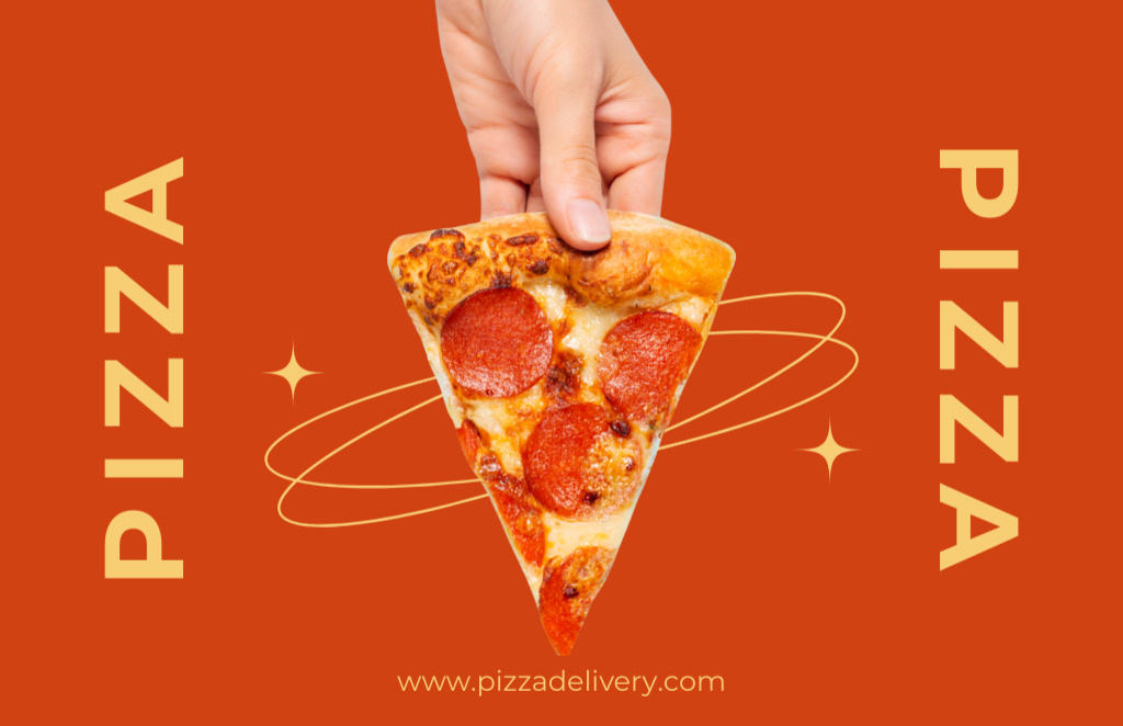 Szablon projektu Slice of Pizza with Sausage on Red Business Card 85x55mm