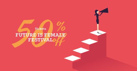 Female Festival Announcement with Woman holding Megaphone Facebook AD Design Template