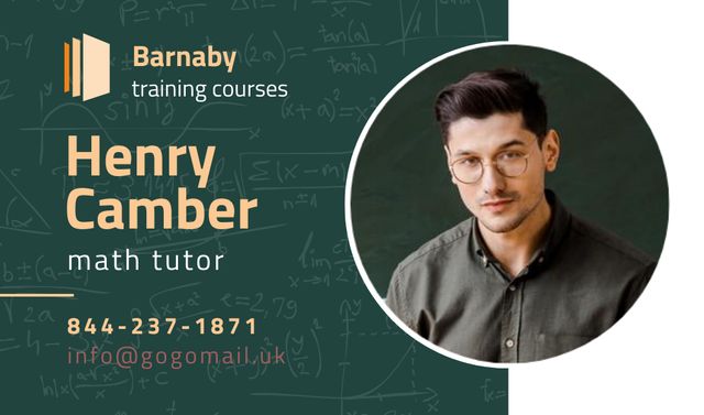 Math Tutor Ad with Confident Man Business card Design Template