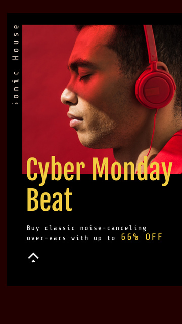 Cyber Monday Sale Man in Headphones Instagram Video Story Modelo de Design