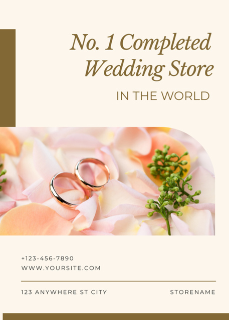 Ontwerpsjabloon van Flayer van Wedding Store Ad with Wedding Rings on Rose Petals