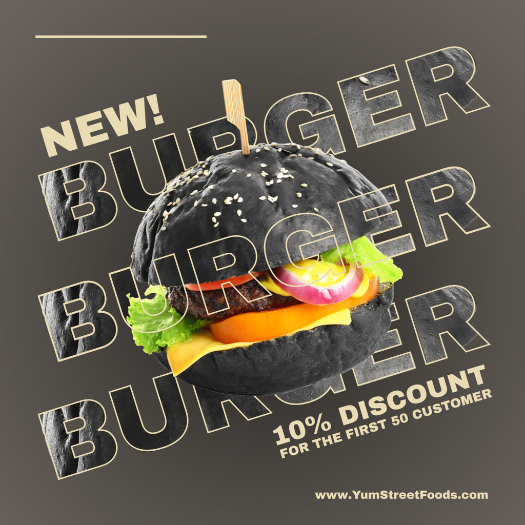 Designvorlage Street Food Ad with Announcement of New Burger für Instagram