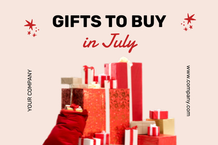 Christmas in July with Many Gift Boxes Postcard 4x6in Design Template