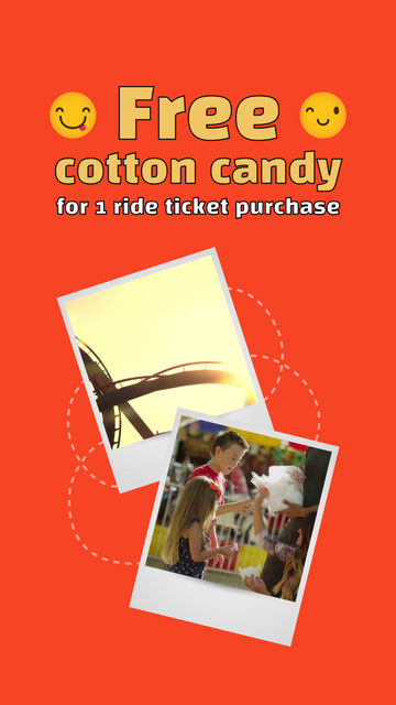 Free Cotton Candy With Kids Pass In Amusement Park Instagram Video Story Modelo de Design