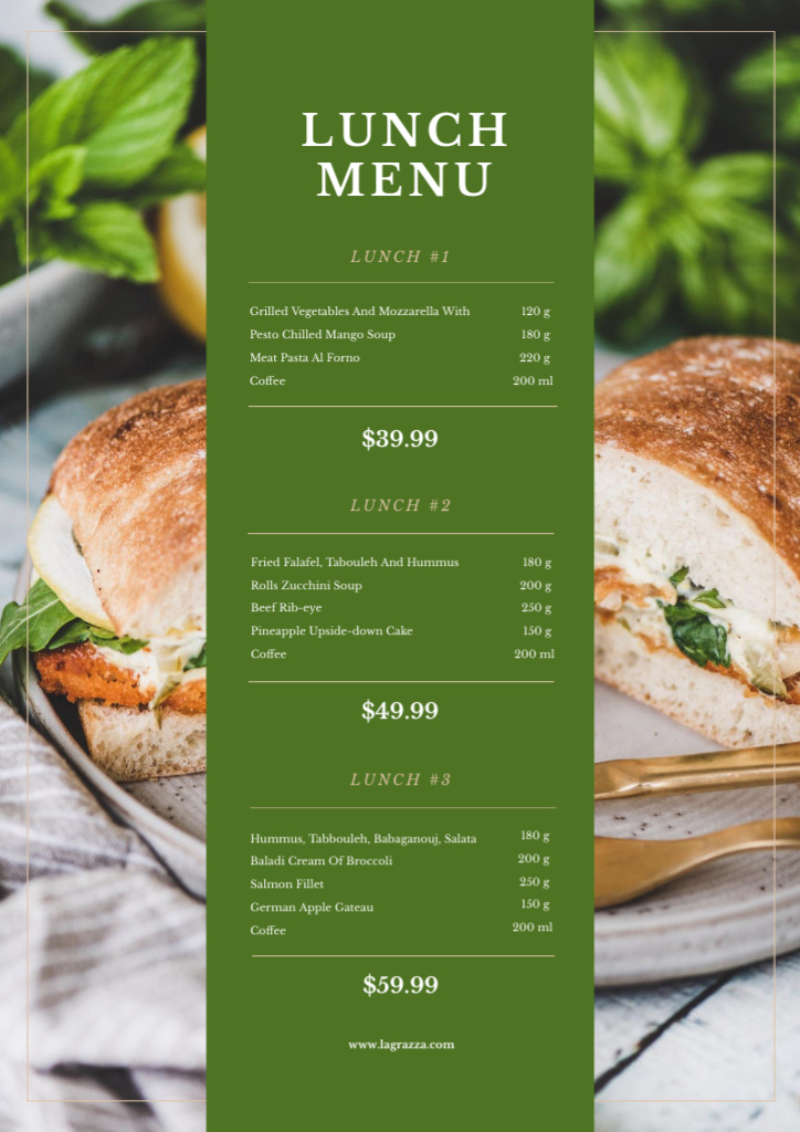 Lunch with Sandwich dish Menu Design Template