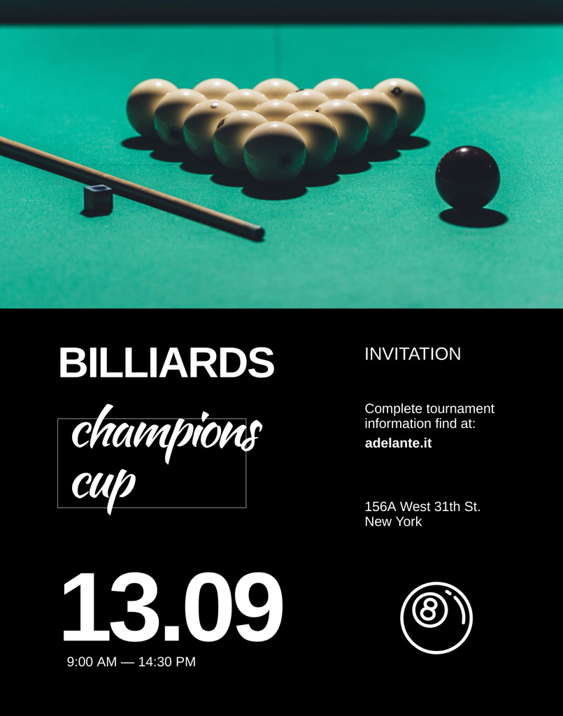 Billiards Championship Ad Poster 22x28in Tasarım Şablonu