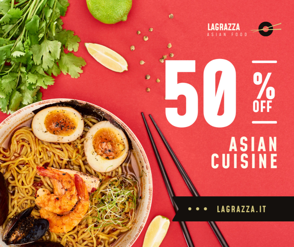 Asian Cuisine Dish With Discounts Offer Facebook Design Template