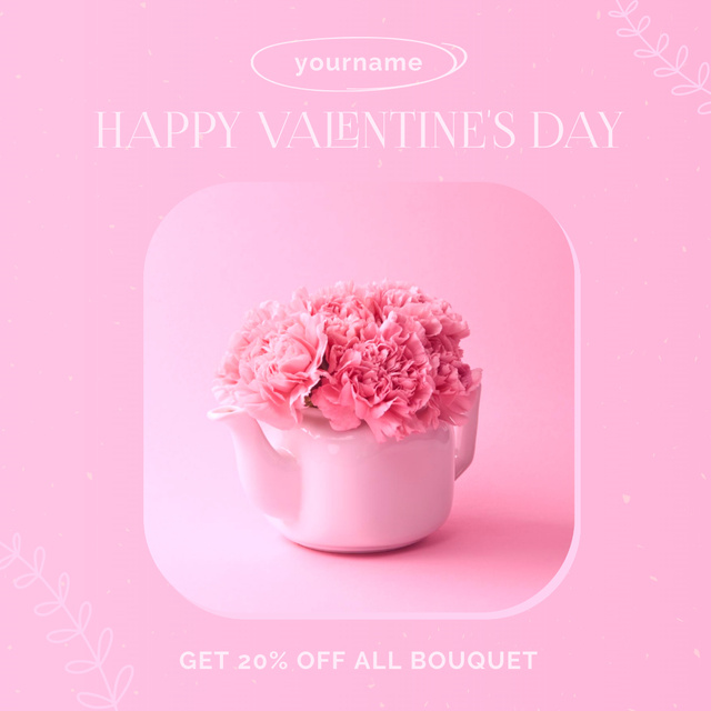 Valentine's Day Fresh Flowers Discount Announcement Instagram ADデザインテンプレート