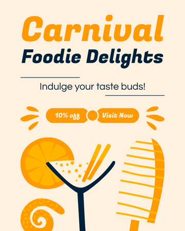 Carnival For Foodies With Drinks And Snacks At Reduced Price Instagram Post Vertical Design Template