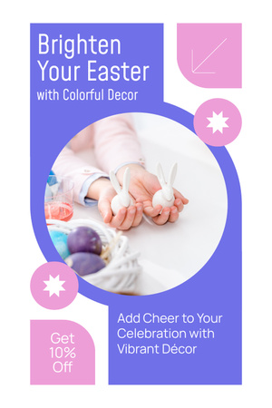 Easter Special Offer with Cute Decorative Bunnies in Hands Pinterest Design Template